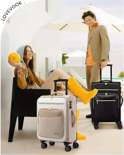 LOVEVOOK Carry on Suitcase 22x14x9 Airline Approved,20 inch Lightweight Waterproof Suitcases with 360° silent swivel wheels, TSA Lock and Compartment, Large Capacity travel Suitcase Beige khaki