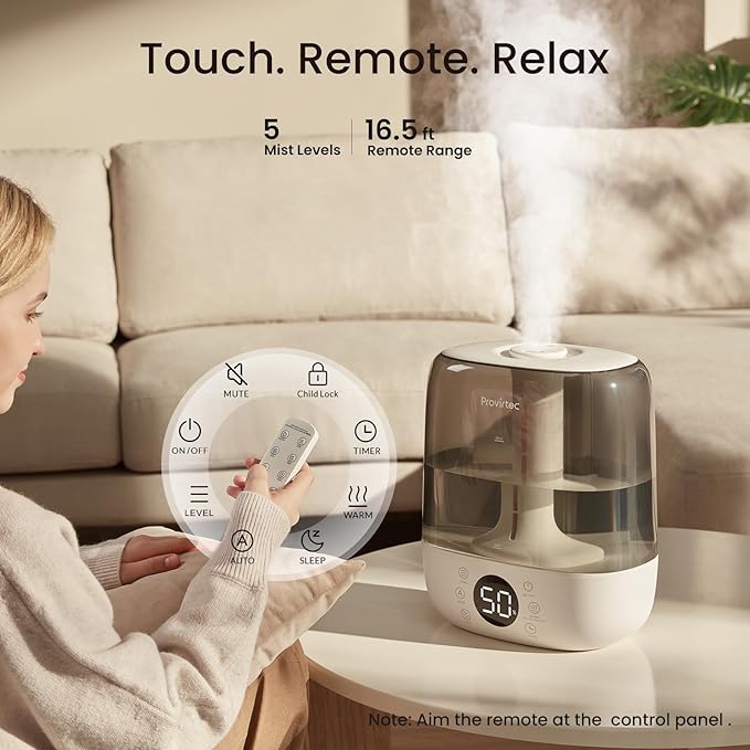 6L Self-Cleaning Humidifier for Large Room, CleanCare Warm & Cool Mist, No-Leak Design & Top Fill, 60 Hour Runtime, Quiet Ultrasonic Auto Mode with Remote Control for Bedroom & Home