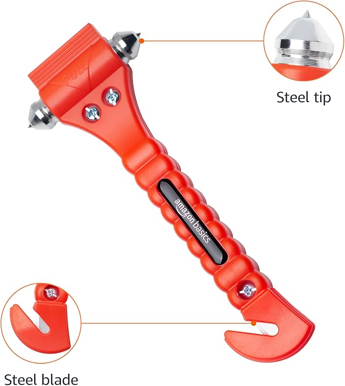 Amazon Basics Emergency Seat Belt Cutter and Window Hammer Tool, Car Accessories, 2 Pack, SW-835