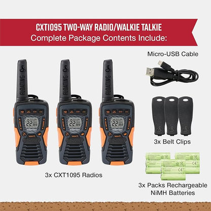 Cobra CXT10953PH-M Emergency Two-Way Radios, Waterproof Walkie Talkies, Up to 40 Mile Range, 22 Channels and NOAA Weather Channels, UHF/FM Ultra-Clear Reception, 3-Pack