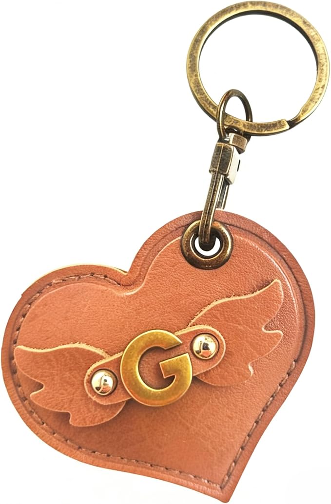 Initial Letter Leather Alphabet Keychain Holder Case Compatible with AirTag,Cute Protective Air Tag Cover with Bronze Keyring,Anti-Scratch Finder GPS Tracker Case for Pets Keys Wallet Luggage(G)