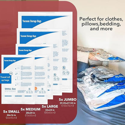 32 Pack Vacuum Storage Bags, Space Saver Vacuum Storage Bags, Vacuum Seal Bags for Clothing, Clothes, Bedding,Comforters and Blankets