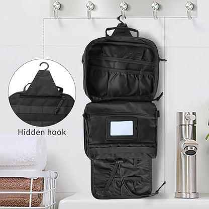 Tactical Toiletry Bag for Men Women, Travel Hanging Toiletry Bags, Toiletries Organizer Dopp Kit, Travel Cosmetic Bag,Shaving Hygiene Bag, Bathroom Essentials Men's Toiletry Bag for Camping - Black