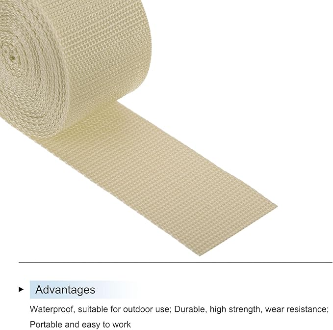 MECCANIXITY Lightweight Polypropylene Webbing Strap 2" 5 Yard Backpack Strapping Band Light Khaki for Outdoor Luggage Cargo Straps