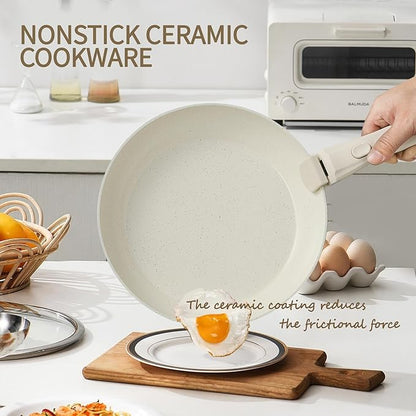 8PCS Ceramic Cookware,Nonstick Ceramic Pan, Removable Handle Pots and Pans Set, Stackable Pan Set, Nonstick Pots and Pans Set Non Stick pot for Home,RV