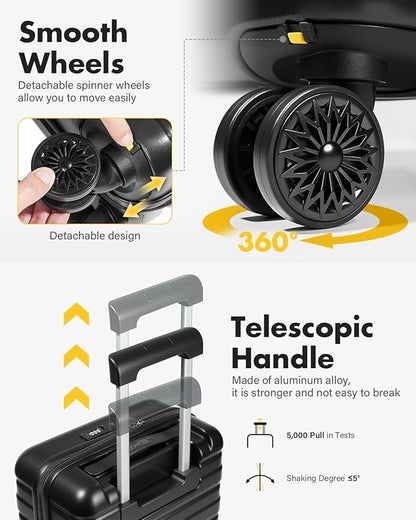 Lekesky 16 Inch Underseat Carry On Luggage Airline Approved, Small Hard Shell Suitcase with TSA Lock Spinner Wheels, Lightweight Personal Item Carry-On for Travel, Black