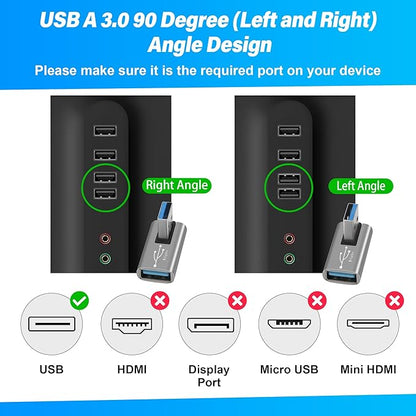 90 Degree USB 3.0 Adapter 4 Pack, Middle Left and Right Angle USB A Male to Female Connector Converter USB L Shape Extender, Support Charge & Data Sync for PC, Laptop, Mouse, Keyboard, USB A Charger