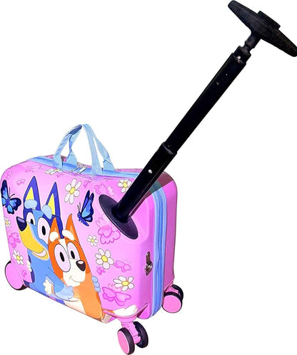 Fast Forward Ride-On 18" Suitcase For Kids/Tow-Along Toddler Carry-On Luggage With Wheels (Bluey Girls)
