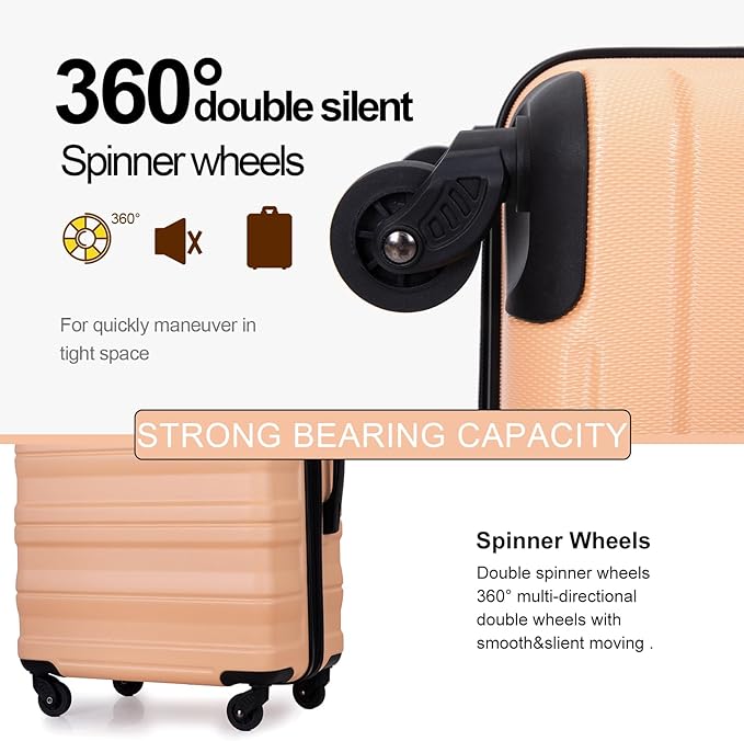 3 Piece Luggage Sets, PC Lightweight Expandable Suitcase with Two Hooks, Spinner Wheels, TSA Lock, (20/24/28) (Champagne)