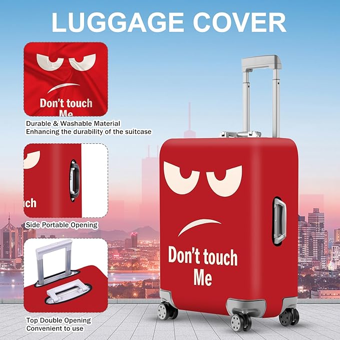 ANNA QUEEN Funny Luggage Cover, Don't Touch Me Red Face Design, Stretchable, Washable Travel Protector for 32-34 Inch Luggage