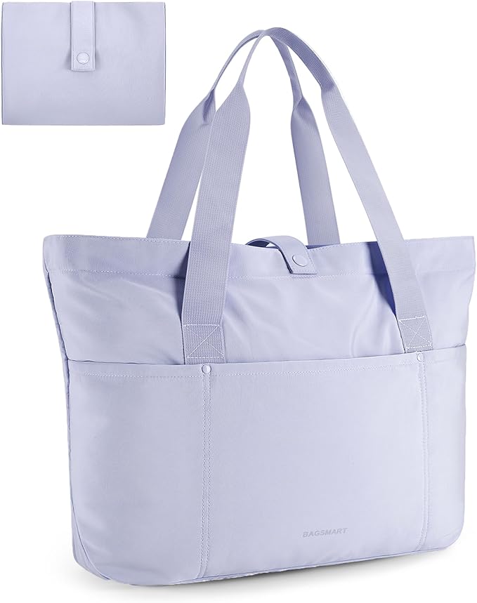 BAGSMART Tote Bag for Women, Foldable Tote Bag With Zipper Travel Large Shoulder Bag Handbag for Work-16.5''l X 6''wx 14''h