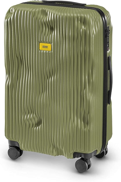 CRASH BAGGAGE Stripe Suitcase | Olive | 66L | 100% Polycarbonate, TSA-Approved Lock, 360° Spinning Wheels