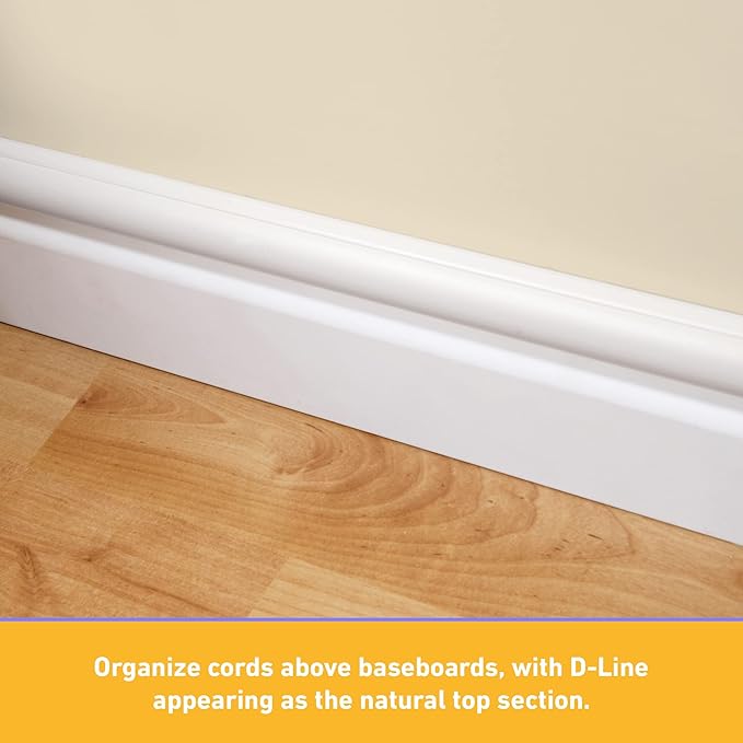 D-Line Half Round Cord Hider, Patented Cable Cover, Hide TV Wall Mount Wires, Raceway for Cords, Decorative Wire Covers, Paintable, Adhesive - 1x 1.18in W x 0.59in H x 39in L - Wood-Effect
