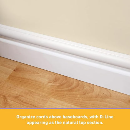 D-Line Half Round Cord Hider, Patented Cable Cover, Hide TV Wall Mount Wires, Raceway for Cords, Decorative Wire Covers, Paintable, Adhesive - 2X 1.18in W x 0.59in H x 39in L - Wood-Effect