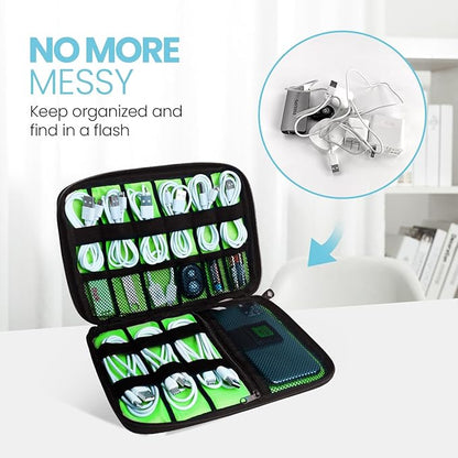 Electronics Travel Organizer,Portable Waterproof Electronic Travel Storage Bag for Small Charging Cord Storage,Charger,SD Card etc,for Travel,Business -Black Green