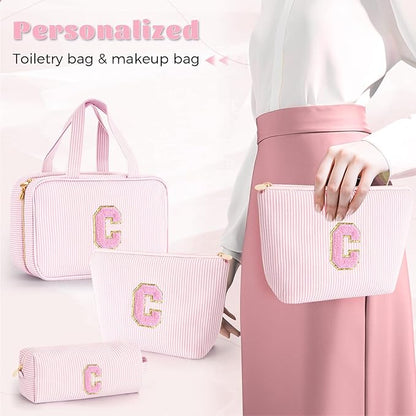 Preppy Toiletry Bag Makeup Bag for Women Her - Personalized Cute Makeup Pouch for Girlfriend Bridesmaid Wife Mom | Travel Toiletry Cosmetic Bag for Friend | Birthday Gift Idea - Pink C