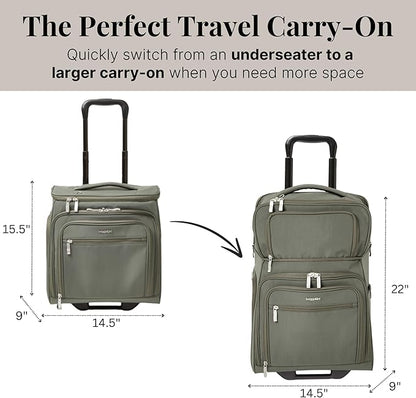 Baggallini Expandable Underseat Carry-On - Lightweight Travel Luggage Carry On Weekender with Wheels