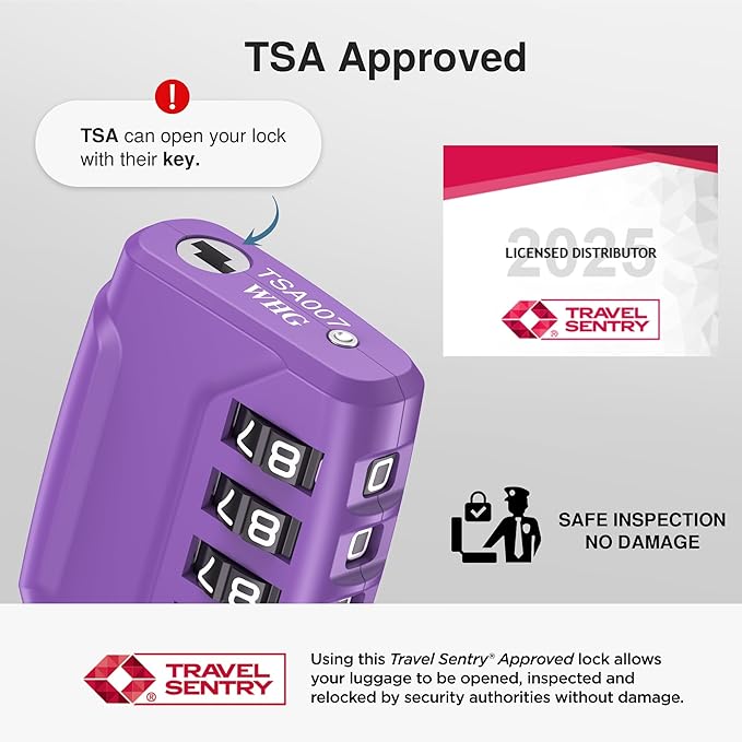 Puroma 2 Pack TSA Approved Luggage Locks, 4 Digit Combination Travel Locks Resettable Code Lock with Zinc Alloy Body for Suitcase, Toolbox, Backpack, Bag, Gym Locker (Basic Purple Dark)