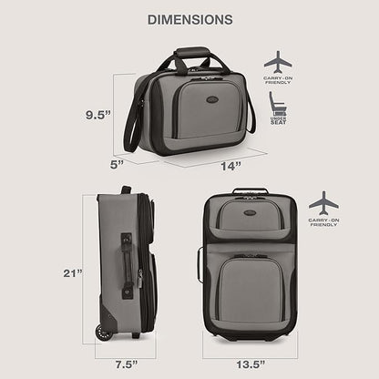 U.S. Traveler Rio Lightweight Softside Rolling Carry-on Suitcase, 2-Wheel Set, Grey