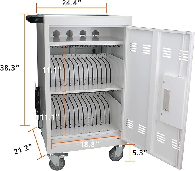32-Bay 6Pack Mobile School Charging Cart Station for Chromebook, Tablet and Laptop Computer with Combination Lock，Surge Protection, White