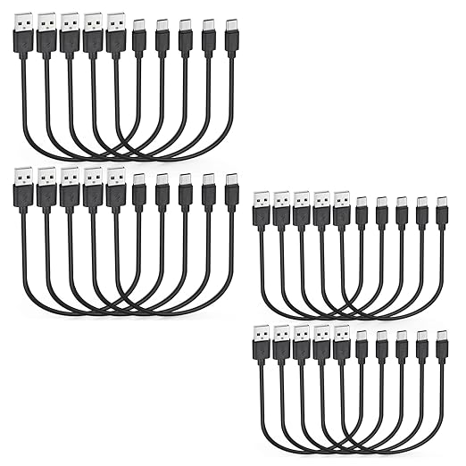 Smays Short 1ft USB C Cable 20-Pack Bulk, USB A to Type C Fast Charging Cord Multipack, Black