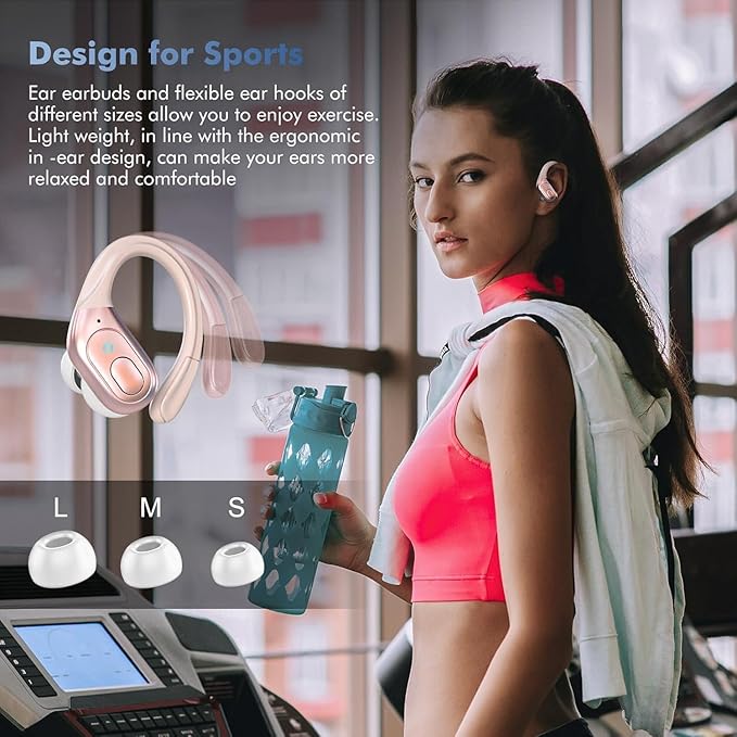 Wireless Earbuds Bluetooth 5.4 Headphones, IPX7 Waterproof Earphones, Over-Ear Earphones, Noise Canceling Ear Buds with 75hr Playtime, LED Power Display for Sports/Workouts - Rose Gold