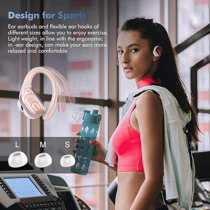Wireless Earbuds Bluetooth 5.4 Headphones, IPX7 Waterproof Earphones, Over-Ear Earphones, Noise Canceling Ear Buds with 75hr Playtime, LED Power Display for Sports/Workouts - Rose Gold