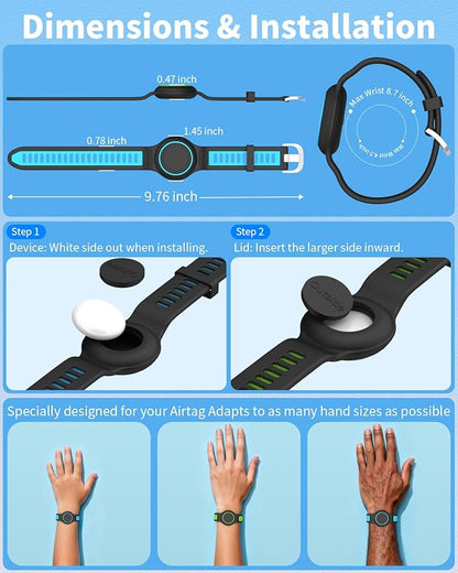 2-Pack Bracelet Compatible with AirTag for Kids, Waterproof Airtag Bracelet Full Coverage Protective Case Design Soft Silicone Hidden Air Tag Holder for Toddler Child Elderly (Blue+Green)