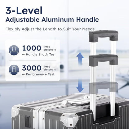 ALPHA CAMP Checked 28 Inch Luggage, Thickened Aluminum Frame Luggage with TSA Spinner Wheels, 3-Layer PC Hard Shell Zipperless Lightweight Travel Suitcase, TypeC USB Charging Port, Cup Holder Grey