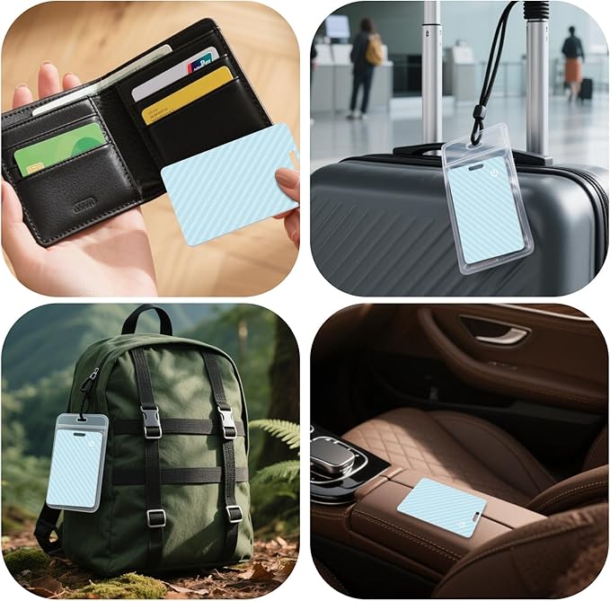 Wallet Tracker Card, Slim Rechargeable Bluetooth Item Locator, Smart Finder Compatible with Apple Find My for Wallet, Luggage, Passport, IP68 Waterproof (iOS Only) (Carbon Fiber Blue)