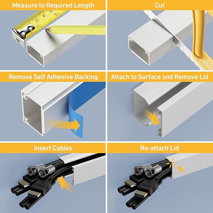D-Line 3.28ft Cable Raceway, Self Adhesive Cord Cover, Hide Surface Wires, Paintable - 1x 1in (W) x 0.63in (H) x 39in Length - White