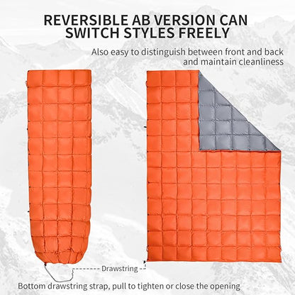 Down Camping Blanket - Lightweight, Packable, Warm & Puffy Outdoor Travel Quilt for Sleep, Hiking, Backpacking, Stadium, Festivals, Water-Resistant Sleeping Bag 55"x79"