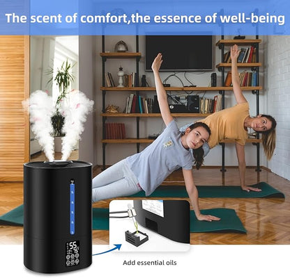 6L Humidifiers for Bedroom Large Room Home, Cool and Warm Humidifier for Plants Mist Top Fill Desk Humidifiers Essential Oil Diffuser, Quiet Humidifier with Adjustable Mist,360°Nozzle-Midnight Black