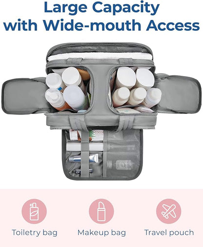 BAGSMART Travel Toiletry Bag, Lightweight Large Wide-open Travel Bag for Women, Puffy Cosmetic Makeup Bag Organizer with Handle for Accessories,Essentials, Toiletries, Grey