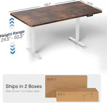 VIVO Electric 55 x 28 in Dual Motor Sit Stand Desk, Memory Height Adjustment, 2B Series, Rustic Vintage Brown Top White Frame, DESK-KIT-2W55N