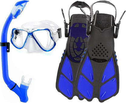 Snorkeling Gear for Adults with Fins Scuba Diving Gear Adult Professional Travel Snorkel Sets with Flippers,Anti-Fog Anti-Leak Diving Mask