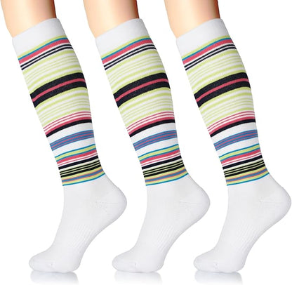 LIN PERFORMANCE Compression Socks for Women and Men 3 Pairs 8-15 mmHg Cotton Knee High Support Socks for Travel Sport