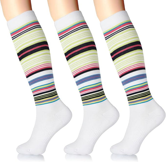 LIN PERFORMANCE Compression Socks for Women and Men 3 Pairs 8-15 mmHg Cotton Knee High Support Socks for Travel Sport
