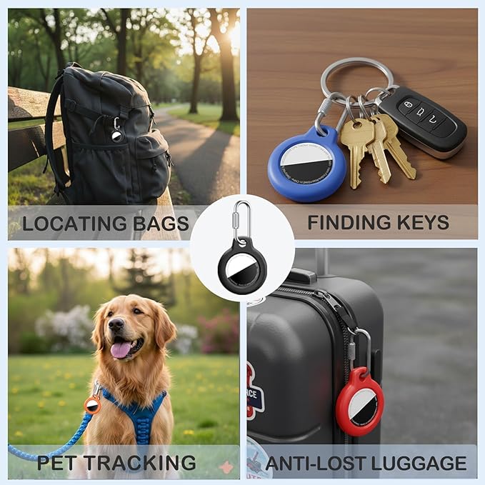[4 Pack] for Apple for AirTag Holder, PC Shell Case with Secure Carabiner Clip, Shock-Resistant for Air Tagholder Keychain for Keys, Bags, Luggage, Pets, Travel Accessories, Black