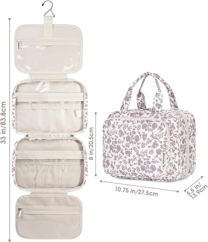 Narwey Hanging Floral Toiletry Bag for Women Travel Makeup Bag Organizer Toiletries Bag for Travel Size Essentials Accessories Cosmetics (Little Dusty Pink Flower (Medium))