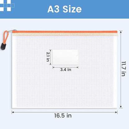 Sooez 24 Pack Super Large Mesh Zipper Pouch Bags, A3 (16.5×11.7 in) Storage Bags with Label Pocket, Reusable Zipper Pouches for Classroom Organization