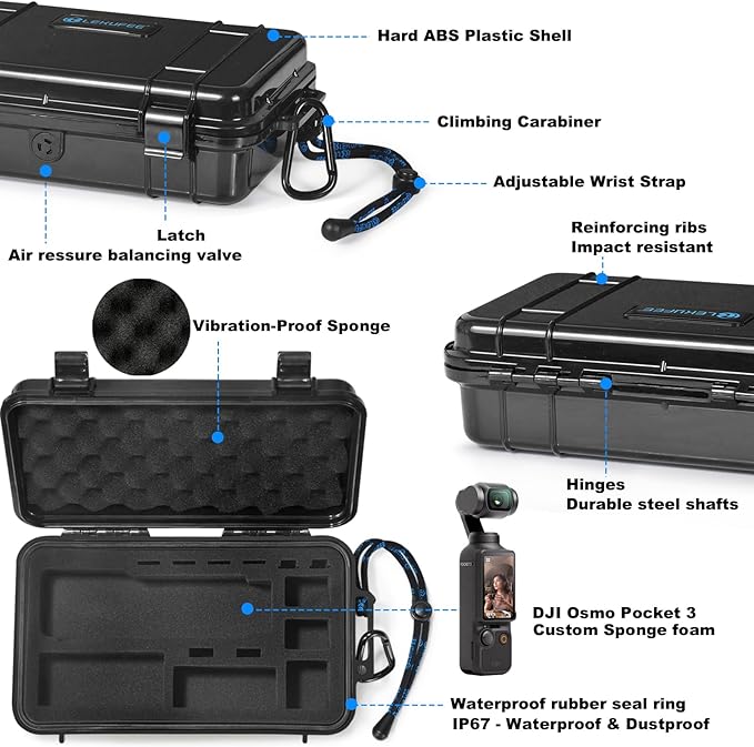 Lekufee Travel Waterproof Hard Case Compatible with DJI Osmo Pocket 3/Creator Combo/Power Expansion Combo/DJI Pocket 3 Video Camera/Vlogging Camera and Accessories(Case & Bag Only)