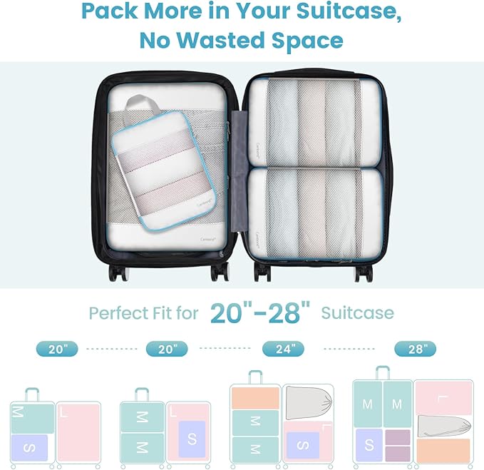 Cambond See Through Compression Packing Cubes Mesh - 4 Pack Mesh Packing Cubes for Travel Women, Lightweight Expandable Travel Bag Organizer Compression Cubes for Carry on Suitcase, White