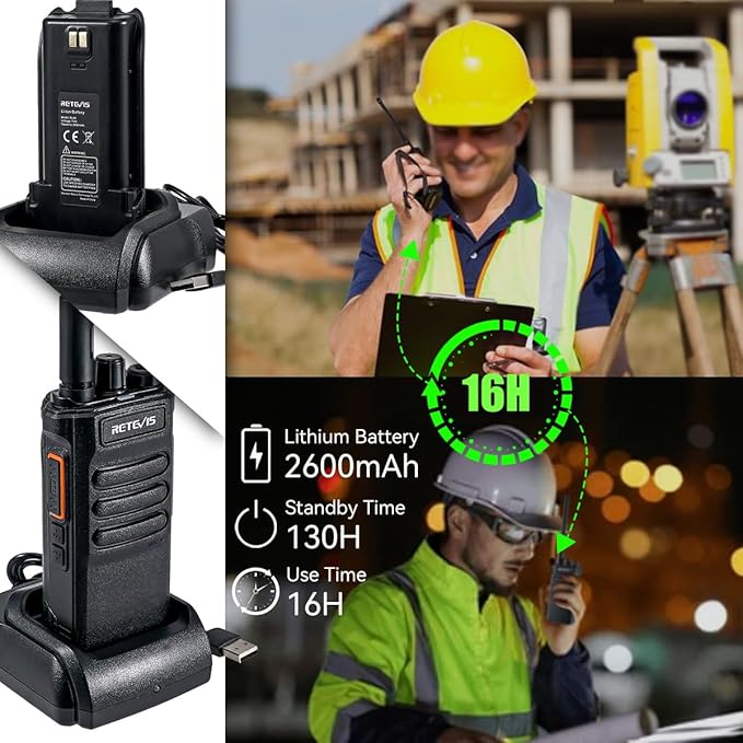 Retevis RT86 2 Way Radio Long Range with Earpiece, Professional Walkie Talkie High Power,Commercial Work Radio Bulk,Heavy Duty Two Way Radio Rechargeable, for Industry Construction Warehouse(10 Pack)