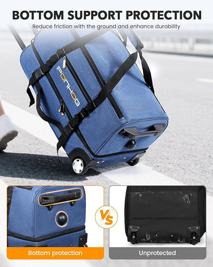 21 Inch Rolling Duffle Bag with Wheels for Men - Water Resistant Wheeled Duffle Bag for Weekend Travel & Overnight Trips, Blue
