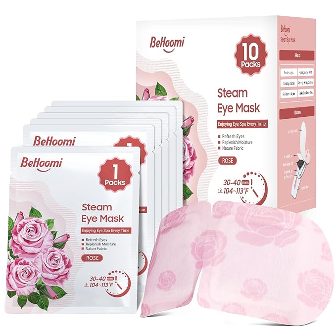 Steam Eye Mask, 10 Packs Heated Eye Mask, Self Heating Disposable SPA Warm Compress for Eyes Sleep Mask, Travel Essentials & Relaxation Gifts, Stocking Stuffers (Rose Scent)