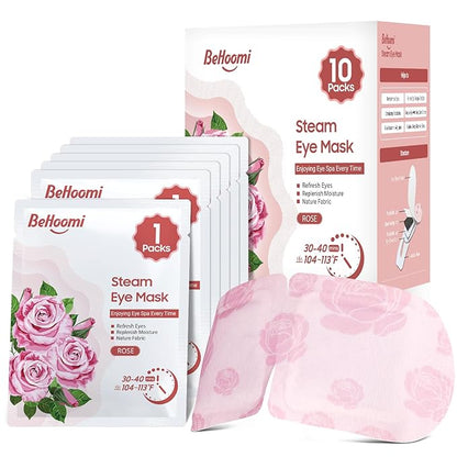 Steam Eye Mask, 10 Packs Heated Eye Mask, Self Heating Disposable SPA Warm Compress for Eyes Sleep Mask, Travel Essentials & Relaxation Gifts, Stocking Stuffers (Rose Scent)