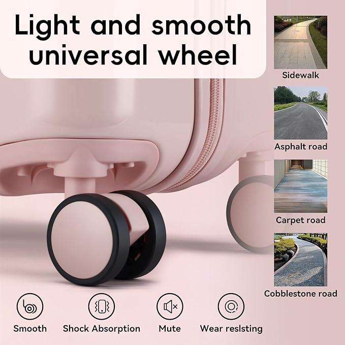 ROAMING 26 Inch Pink PC Hard Sided Checked Large Luggage with TSA Lock Cup Holder USB Charging Port and Spinner Wheels Lightweight Durable Ice Cream Travel Suitcase for Women Melt into Journeys
