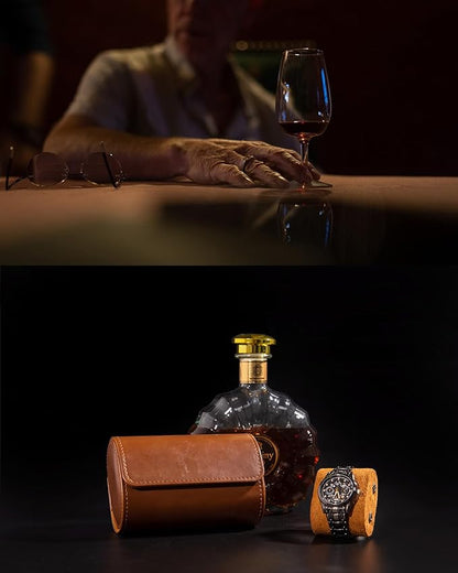 MR.OKAY 2 Watch Travel Case-Classic Leather Watch Case With Superb Texture.Portable Watch Roll Or Organizer For Storage And Display. Best Travel Gift for Men,All Handcrafted By Artisans.