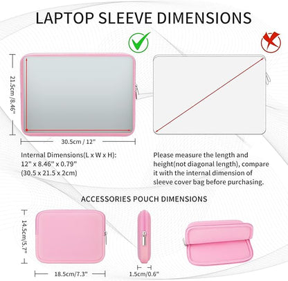 RAINYEAR 11-11.6 Inch Laptop Sleeve Case Soft Lining Carrying Bag Cover with Accessories Pouch, Compatible with 11.6" MacBook Air for 11" Notebook Computer Tablet Chromebook (Pink, Upgraded Version)